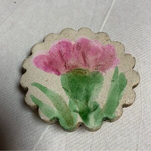 Hand Painted Vintage Carol Koenig Floral Clay Refrigerator Magnet